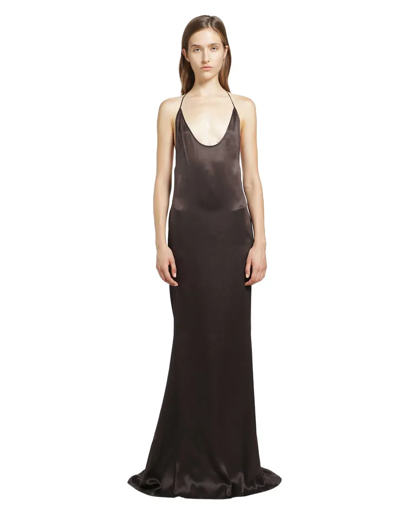 Tom Ford Silk Satin Halterneck Evening Dress Brown