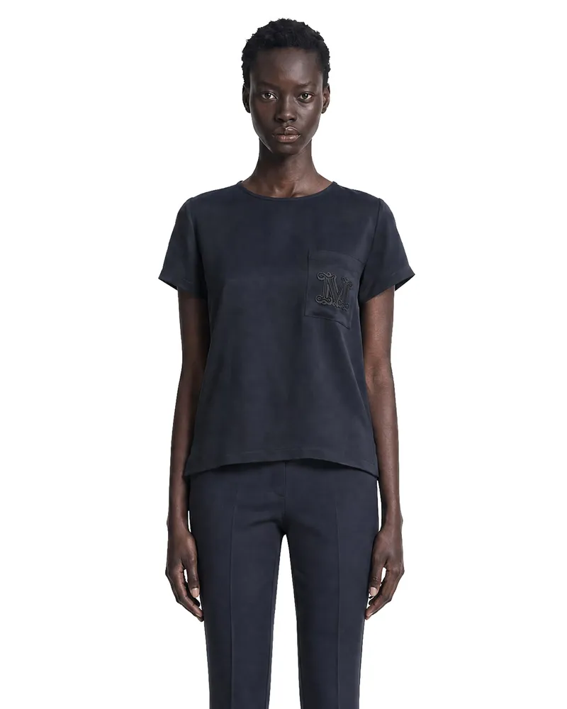 Max Mara Crepe de Chine Pocket T-Shirt Blue