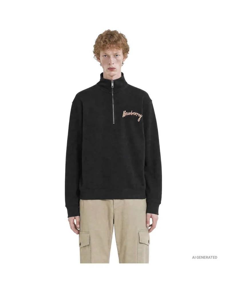 Burberry Cotton Jersey Half-Zip Sweatshirt Black