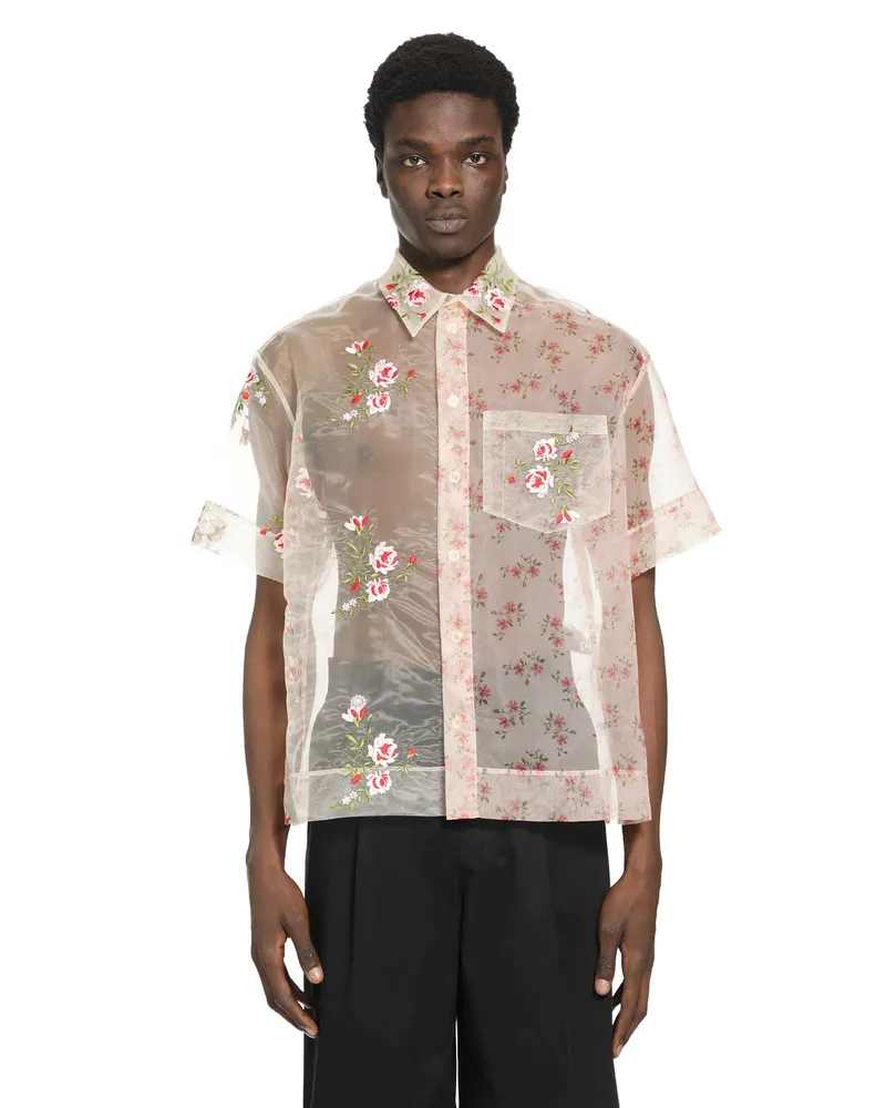 Simone Rocha Sheer Patchwork Boxy Shirt Pink