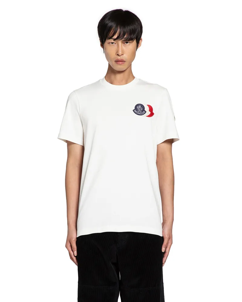 Moncler Embroidered Tricolour Logo Cotton T-Shirt White