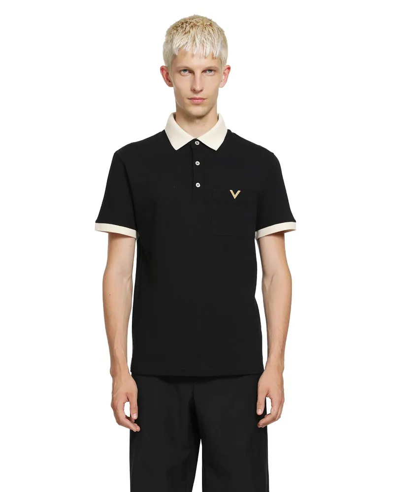 Valentino Garavani Polo Shirt With Vgold Logo Black