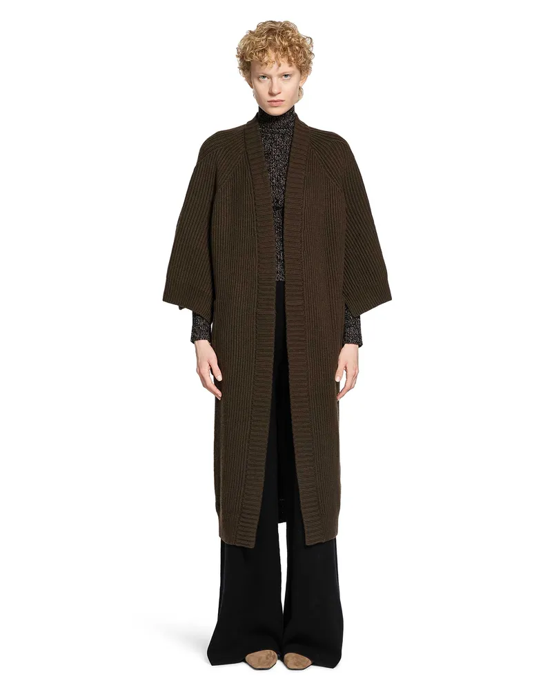 Max Mara Wool Cashmere Long Wrap Cardigan Brown
