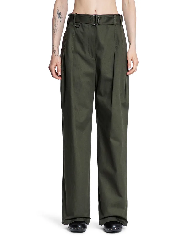 Burberry Gabardine Belted Trousers Green