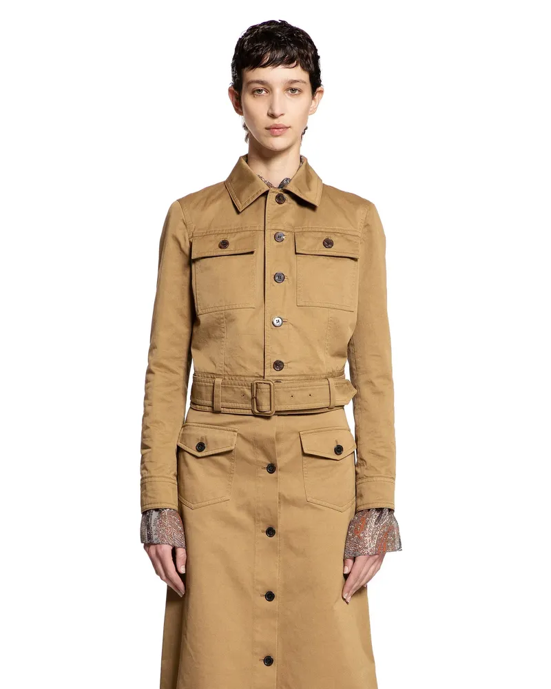 Saint Laurent Cropped Jacket in Cotton Serge Brown