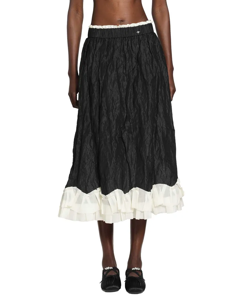 Renli Su Gathered A-Line Skirt Black&white