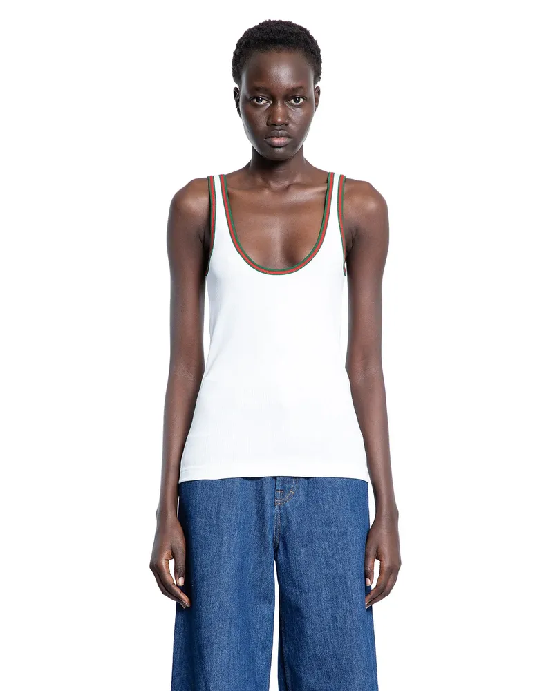 Gucci Cotton Rib Web Tank Top White