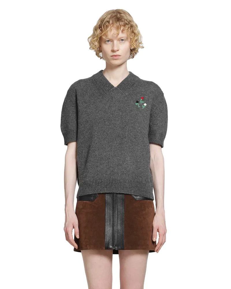 Marni Short Sleeve V-Neck Cashmere Sweater Grey