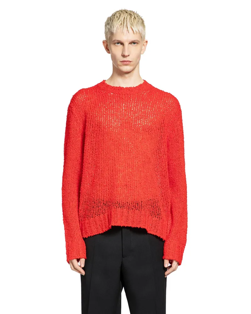 Jil Sander Linen Crewneck Sweater Red