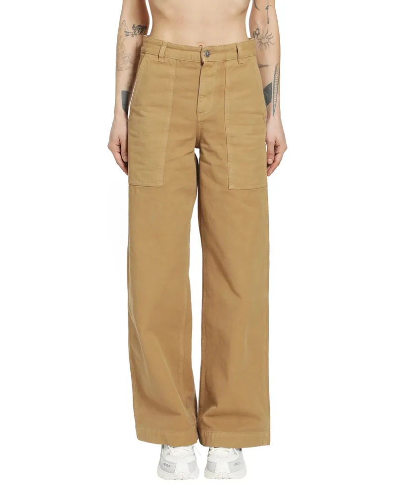 Moncler Leather Logo Cotton Trousers Brown