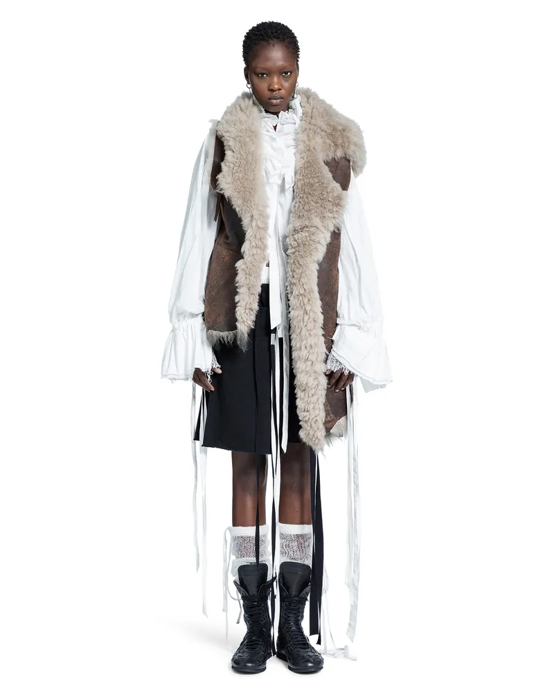Ann Demeulemeester Aleid Asymmetric Shearling Vest Brown