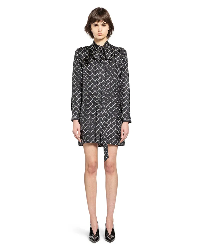 Gucci Horsebit Print Silk Twill Dress Black