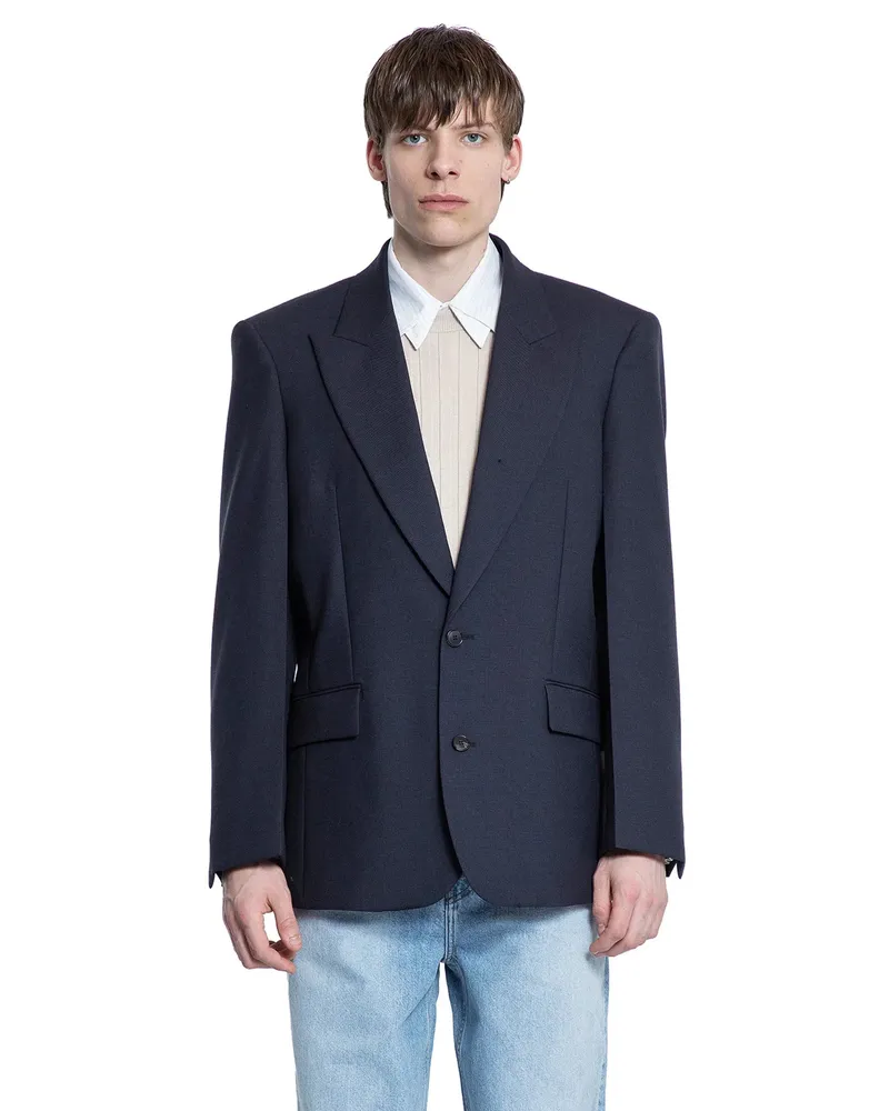 RECTO Structured Wool Tailored Blazer Blue