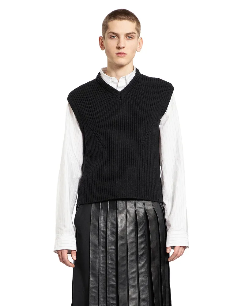 Ann Demeulemeester Reidar Vest in ribbed Wool and Satin Black