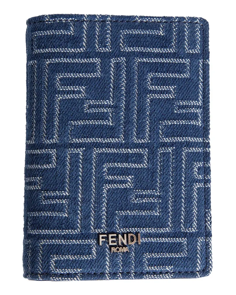 Fendi FF Denim and Leather Bi-Fold Card Holder Blue