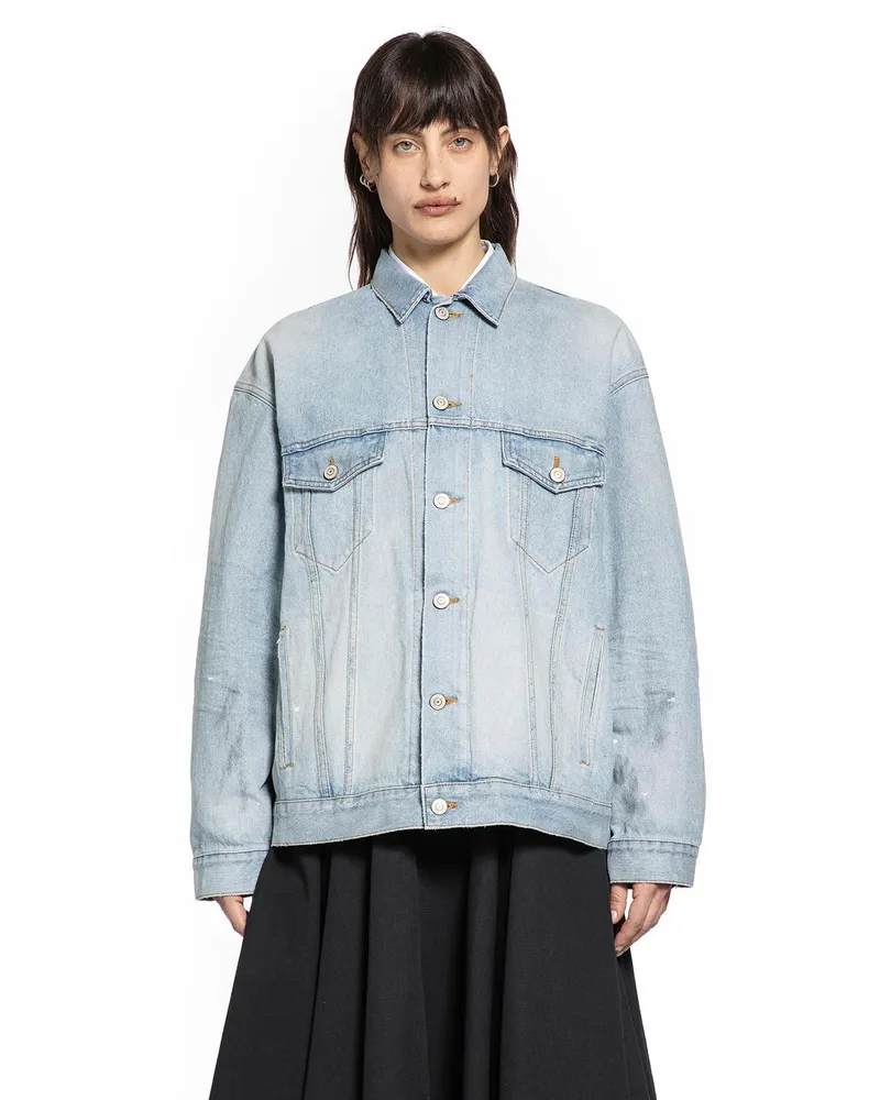 Balenciaga Masking Tape Logo Denim Jacket Blue