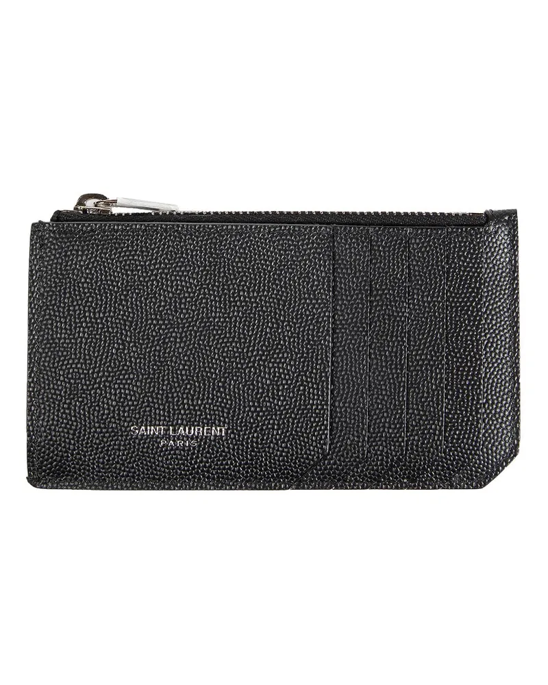 Saint Laurent Zipped Card Case in Leather Black