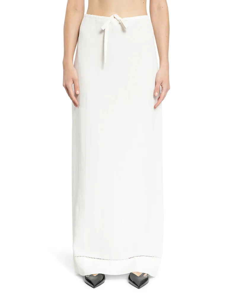 Prada Embroidered Linen Maxi Skirt White