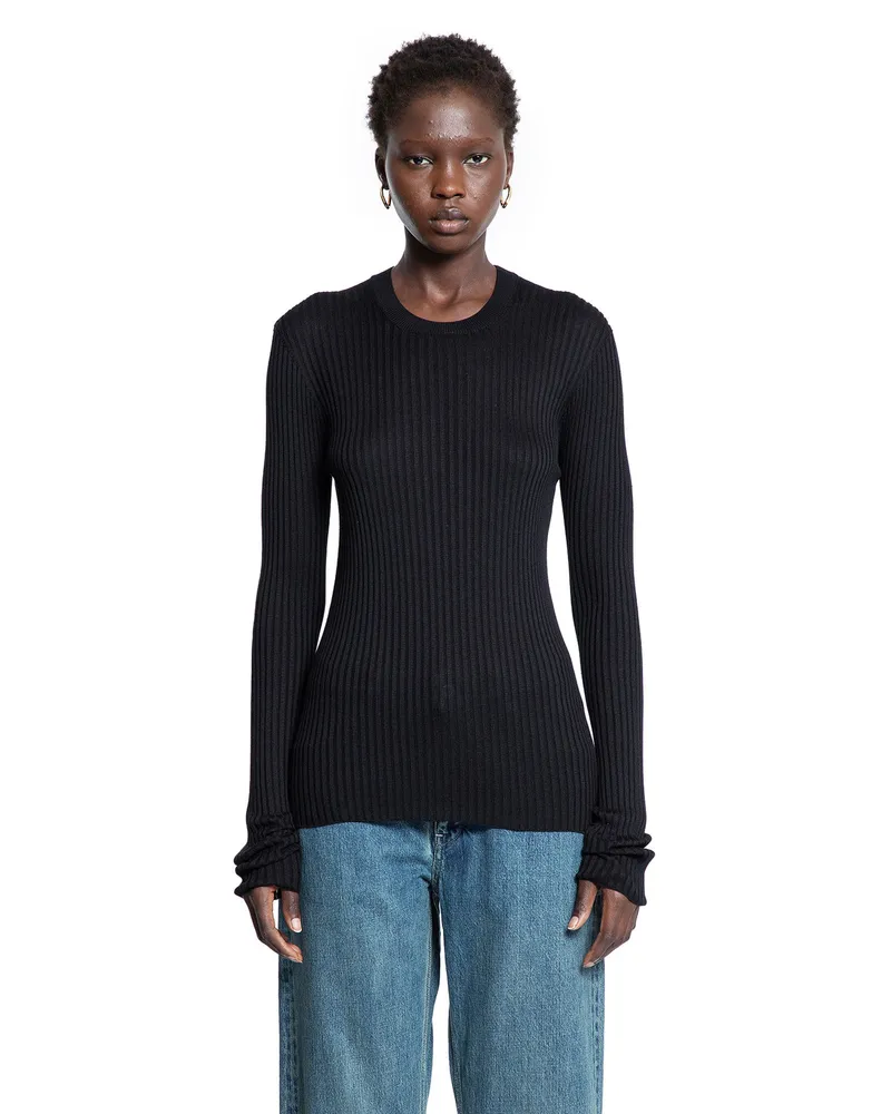 Jil Sander Silk Ribbed-Knit Sweater Black