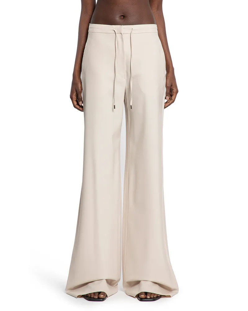 Max Mara Wool Twill Drawstring Trousers Beige
