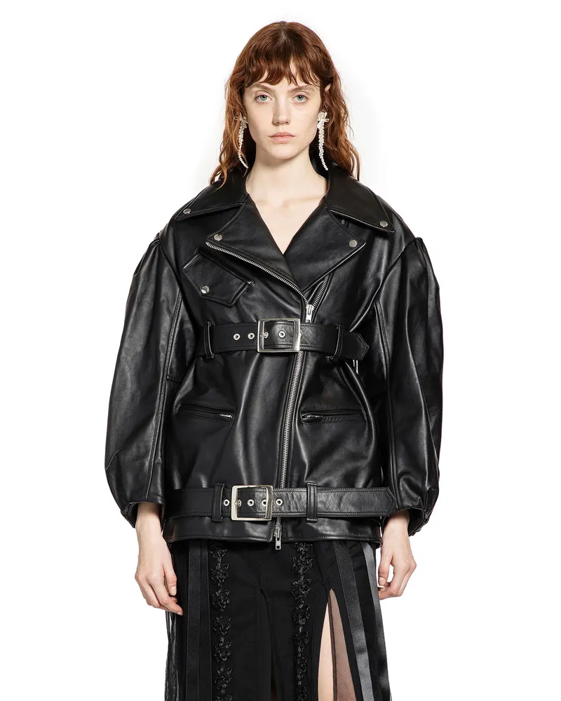 Simone Rocha Puff Sleeve Multi Belt Biker Jacket Black