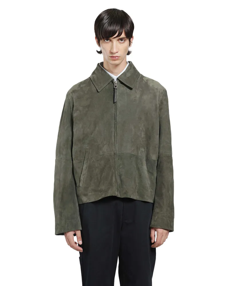 Loewe Suede Zip-Up Jacket Green
