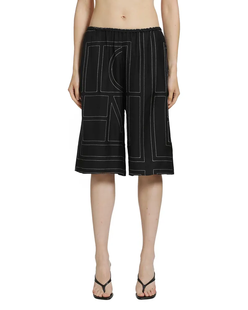Totême Monogram Silk PJ Culottes Black&white