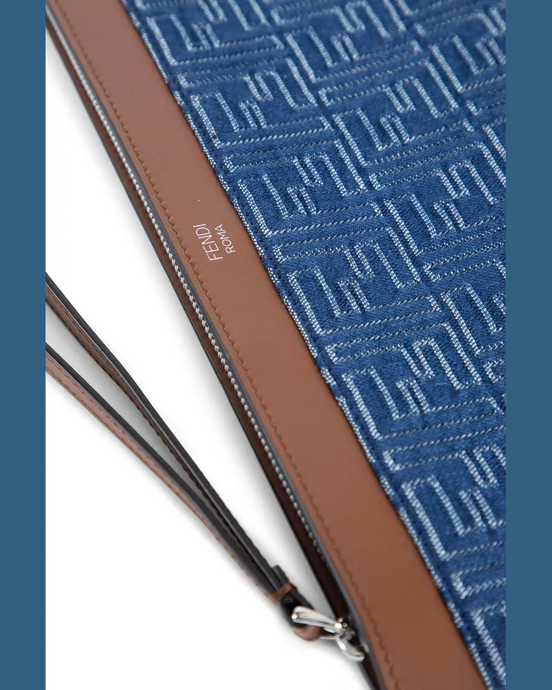 Fendi Leather and Denim-Effect FF Medium Pouch Blue