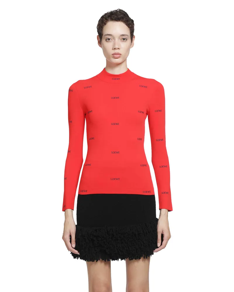 Loewe Logo-embroidered Turtleneck Top Red