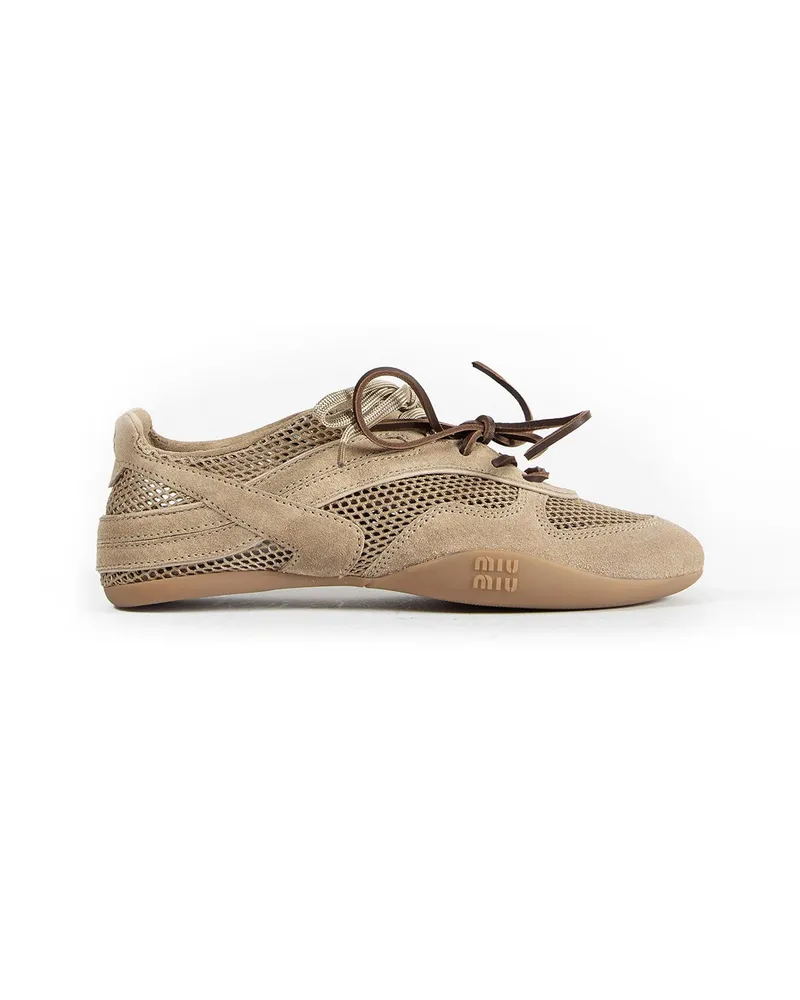 Miu Miu Gymnasium mesh and suede sneakers Beige