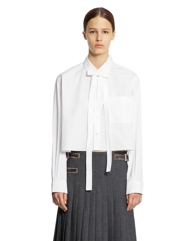 Prada Cropped Shirt with Bow White
