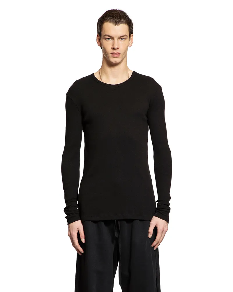 Ann Demeulemeester Greg Long Sleeve T-Shirt in Cotton Rib Jersey Black