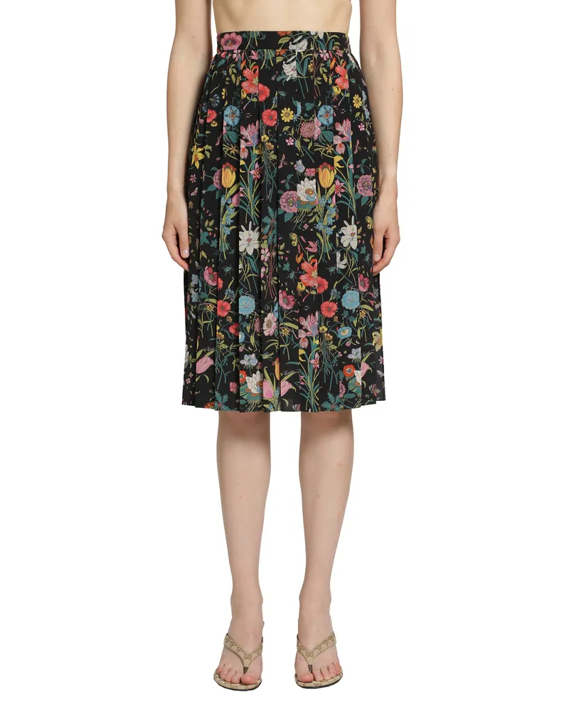 Gucci Printed Silk Midi Skirt Black