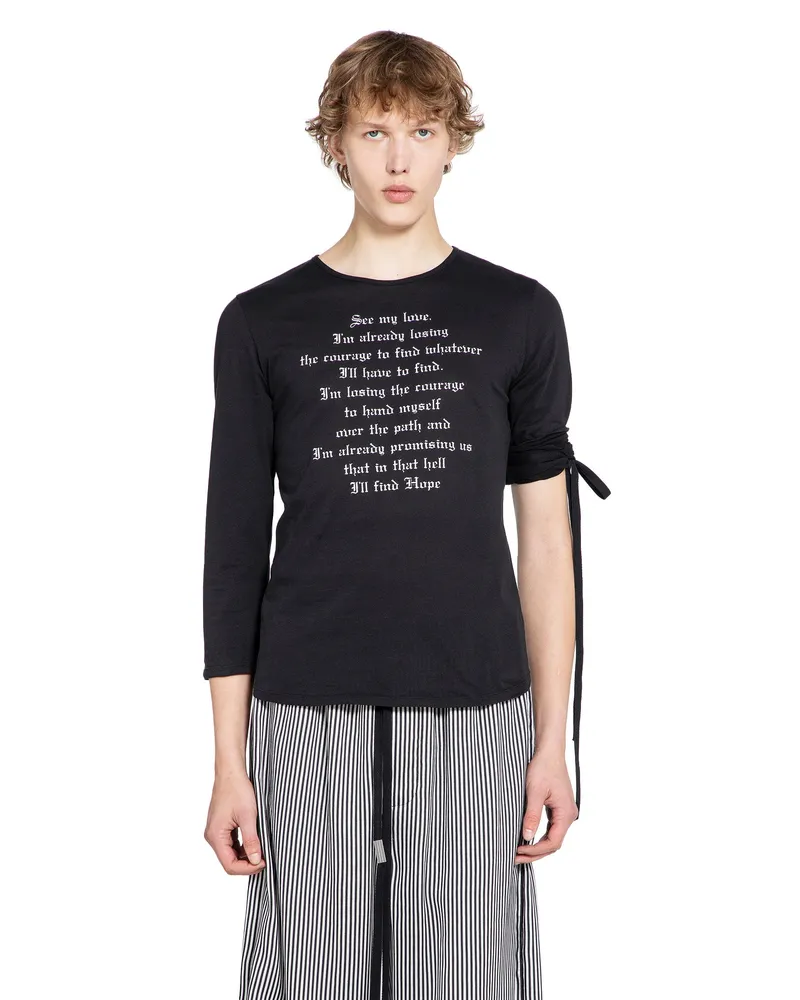 Ann Demeulemeester See My Love'' T-Shirt with Ribbon Detail Black