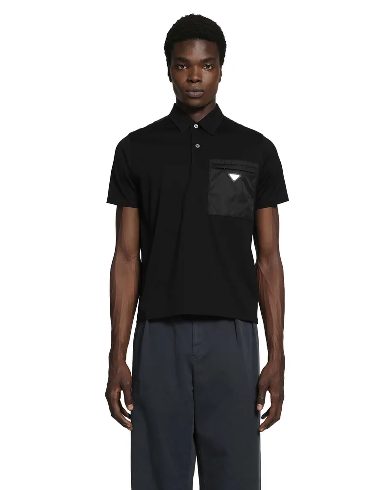 Prada Cotton and Re-Nylon Polo Shirt Black