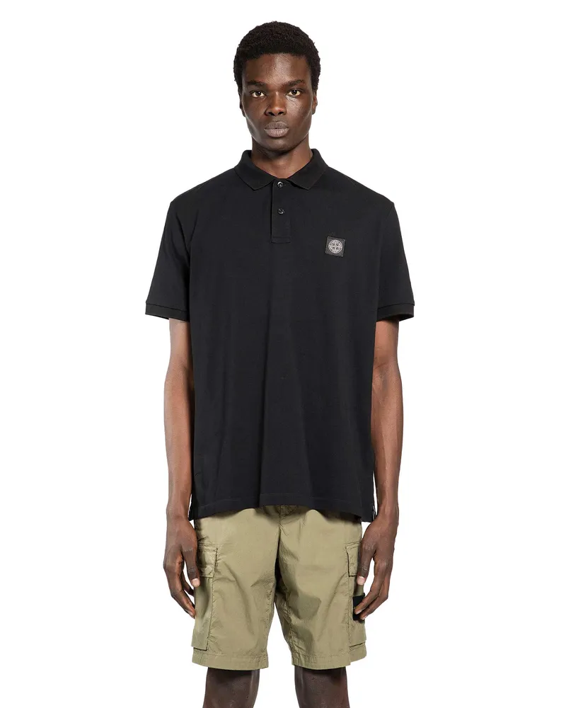 Stone Island Logo Appliquéd Piqué Polo Shirt Black