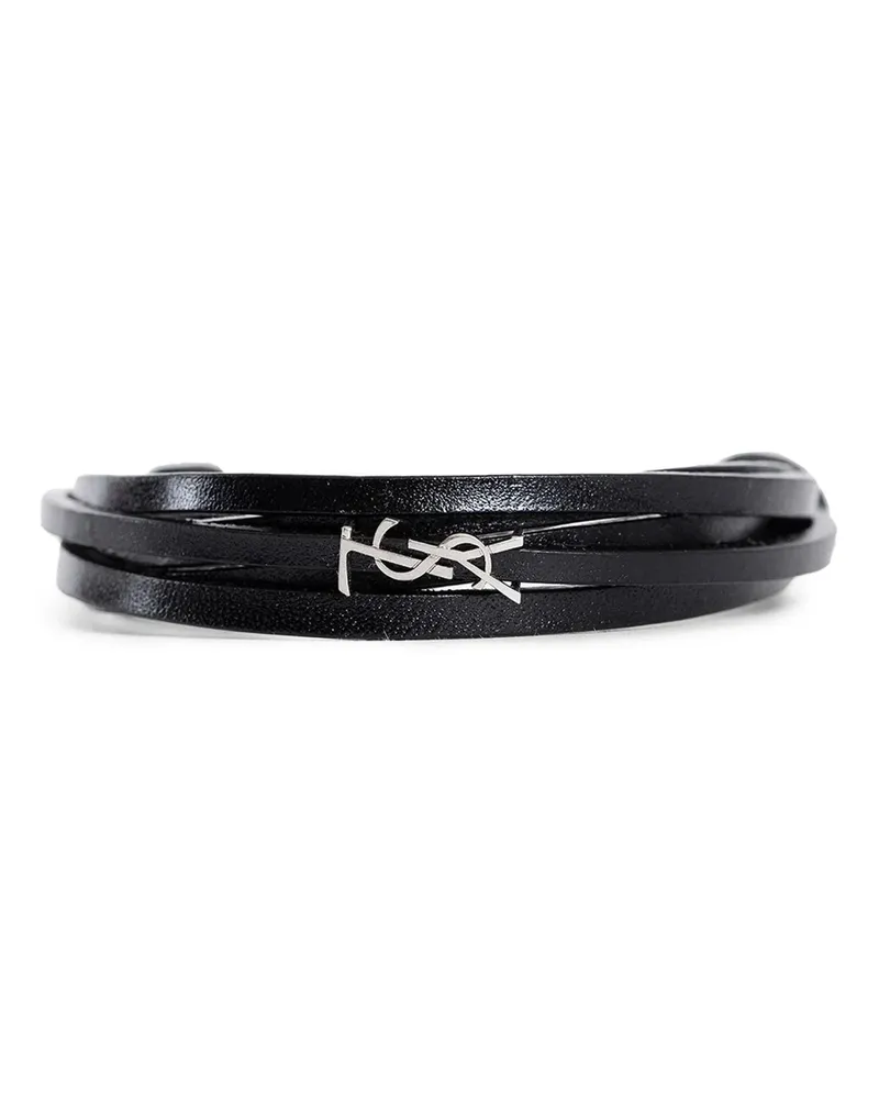 Saint Laurent Cassandre Multi-Strand Bracelet in Leather Black