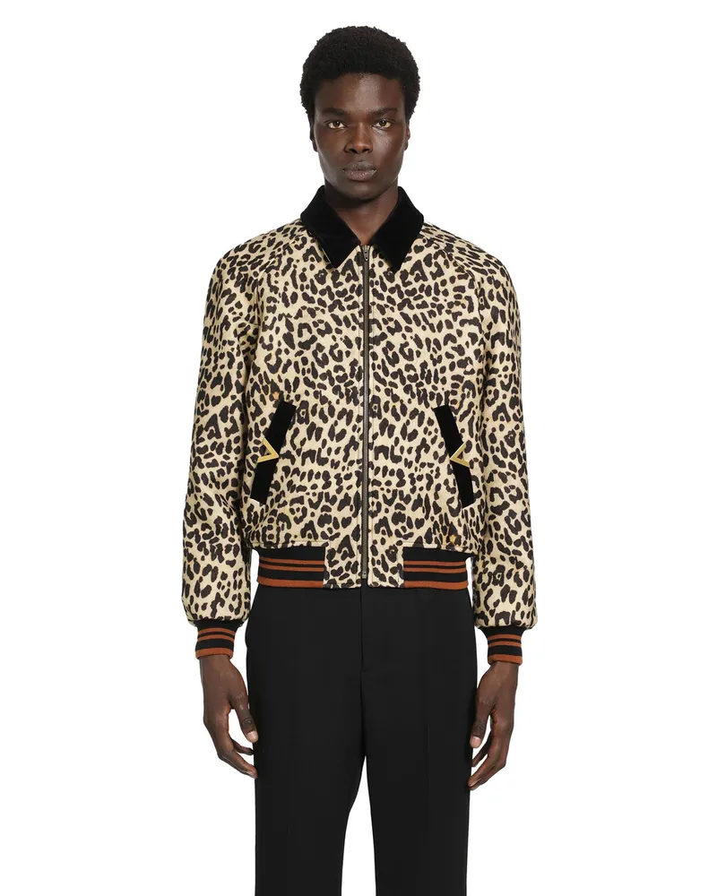 Valentino Garavani Leopard Print Wool Drape Jacket Beige