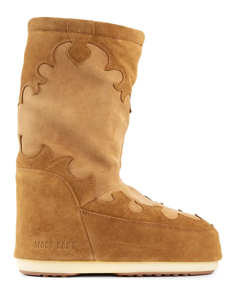 Moon Boot Stivali ricamati in pelle scamosciata Icon Brown