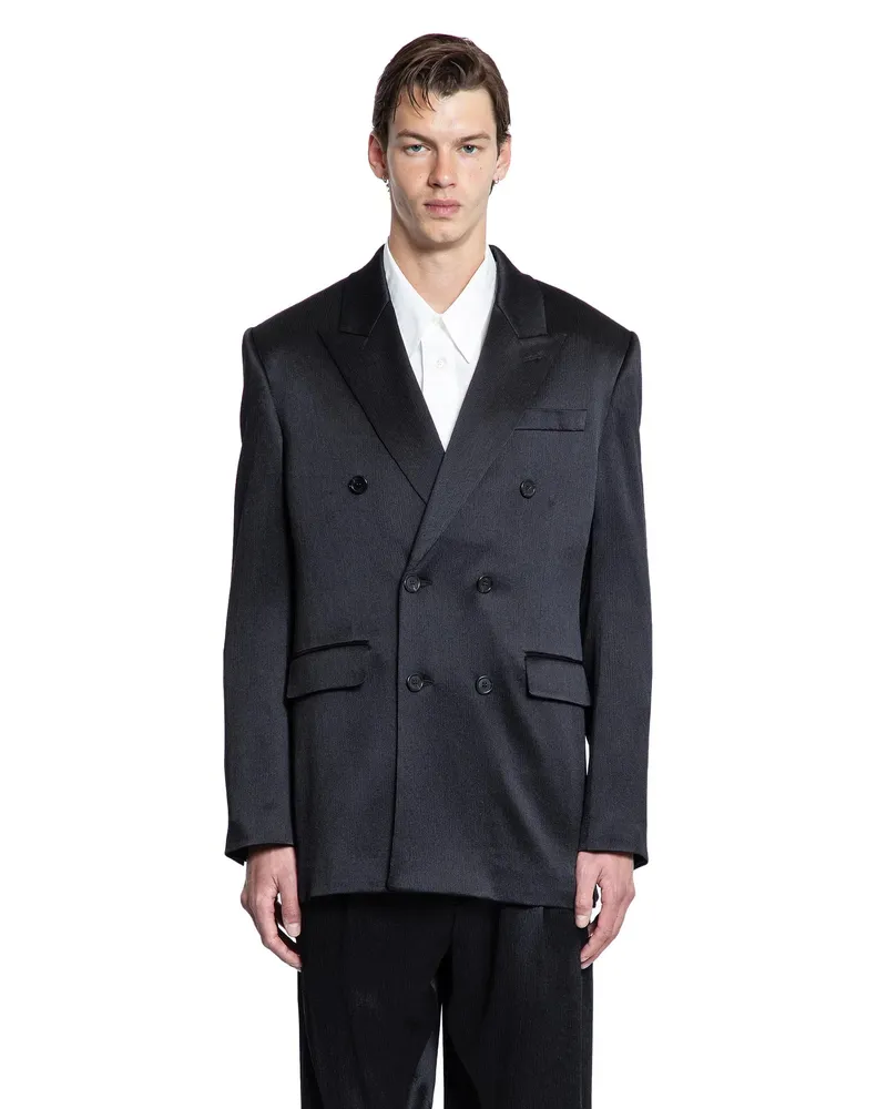 Saint Laurent Double-Breasted Blazer in Silk Satin Crepon Black