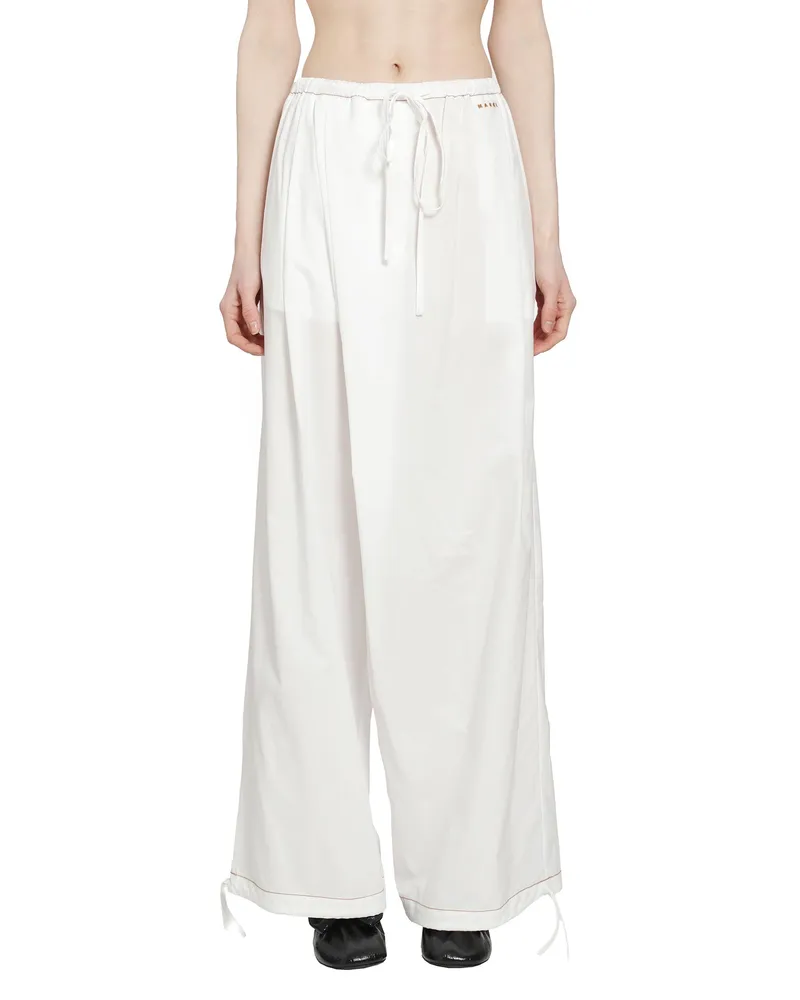 Marni Cotton Poplin Drawstring Trousers White