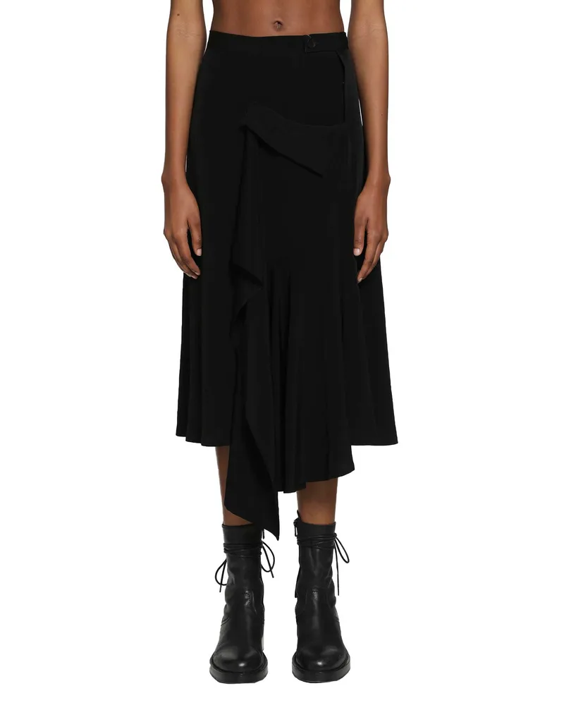 Yohji Yamamoto Flare Wrap Skirt Black