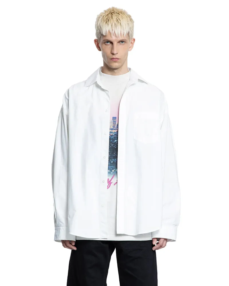 Balenciaga Layered Shirt in Cotton Poplin and Dry Jersey White
