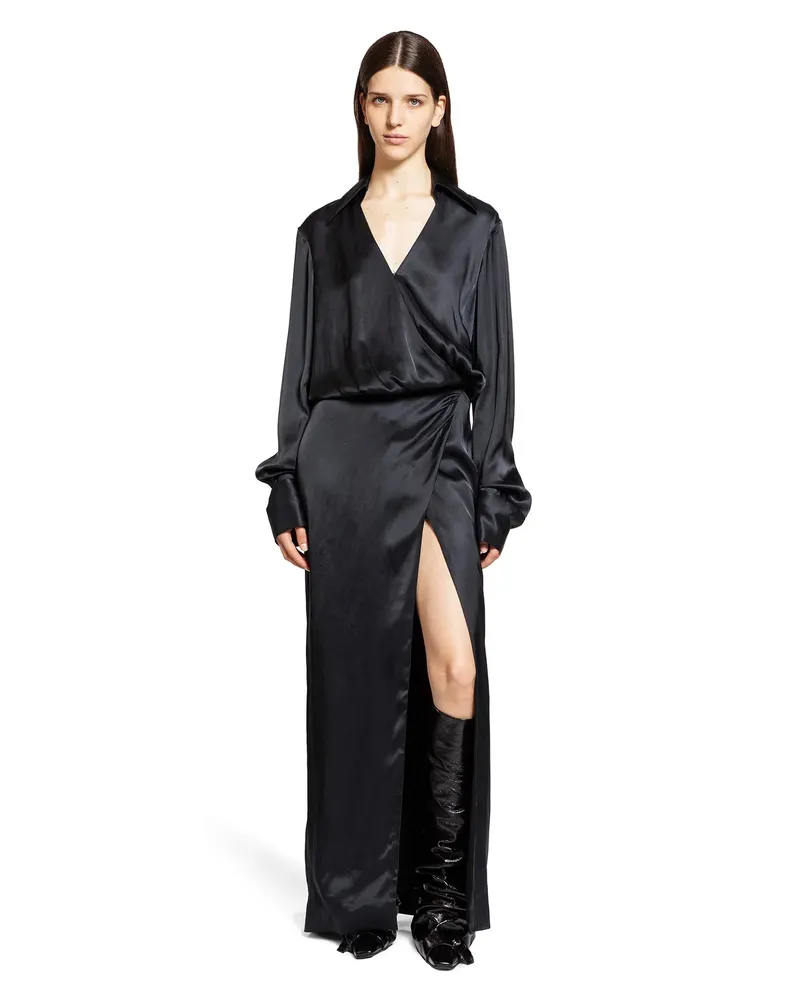 ATTICO Long Satin Shirt Dress Black