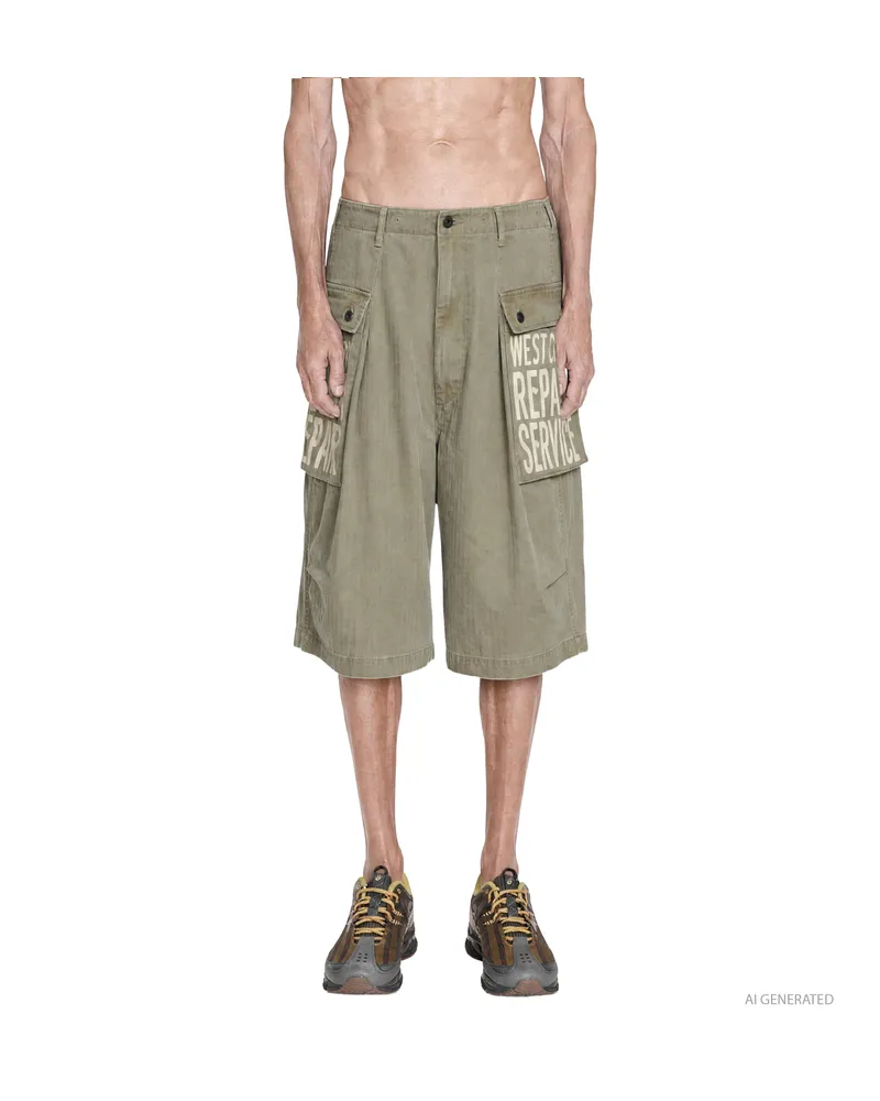KAPITAL Herringbone JUMBO MONKEY Shorts Green
