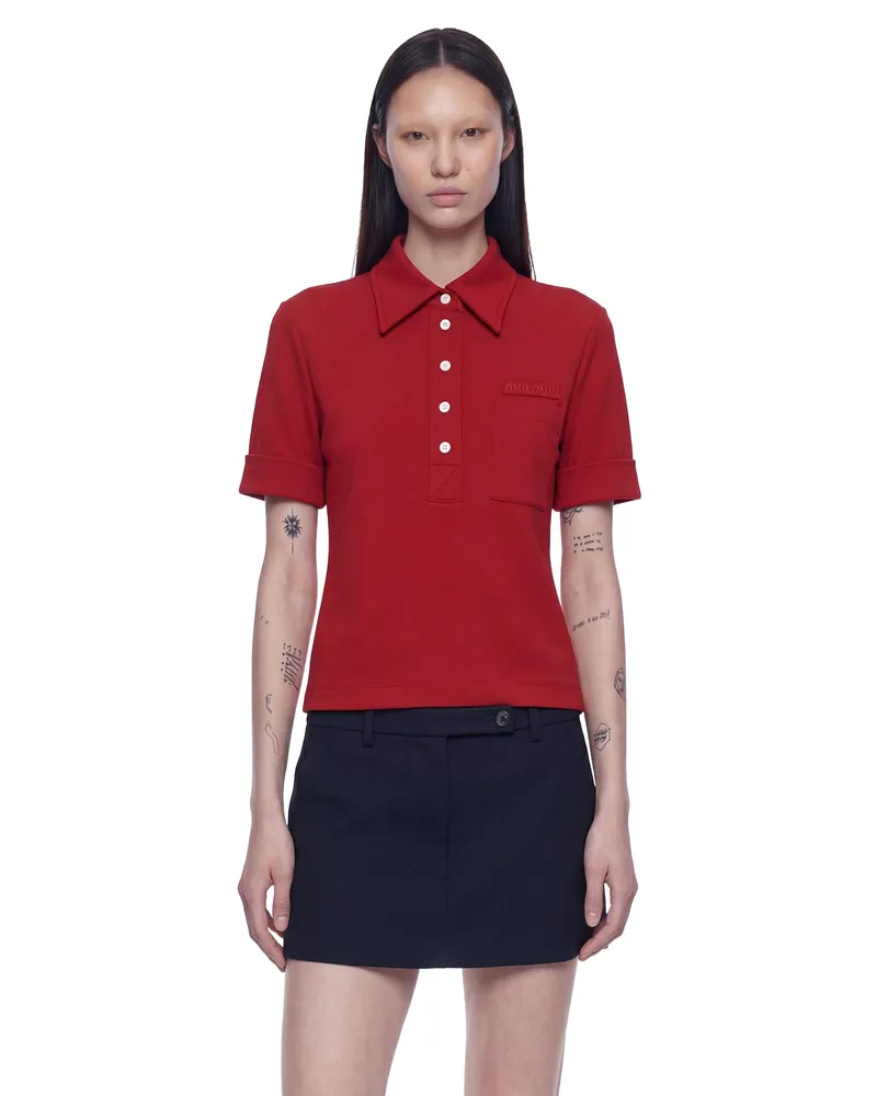 Miu Miu Technical Jersey Polo Shirt Red