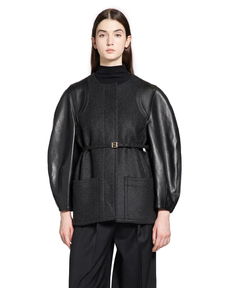 Fendi Wool and Leather Jacket Grey
