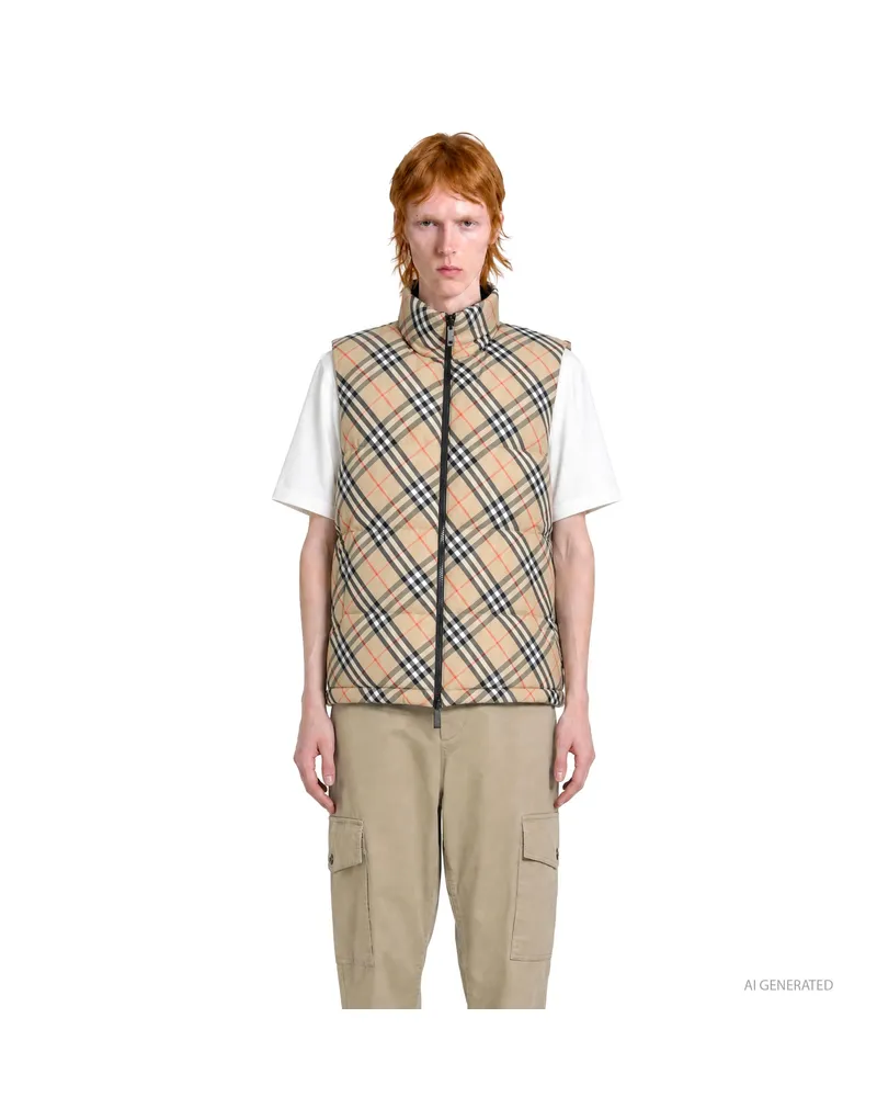 Burberry Reversible Check Puffer Vest Beige