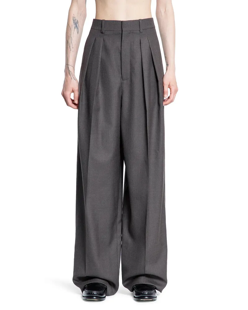 Saint Laurent Wide Leg Pants in Wool Chiné Brown