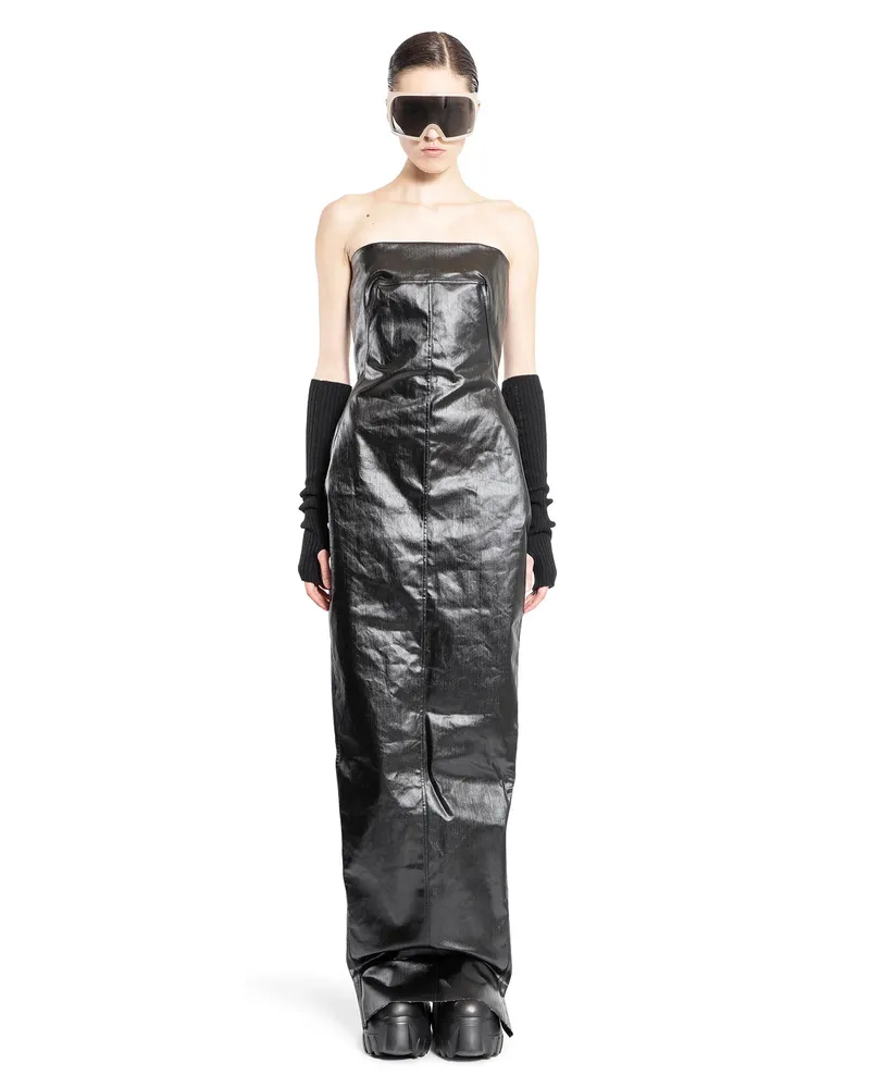 Rick Owens Abito Bustier Porterville in Denim Stretch Rivestito Black